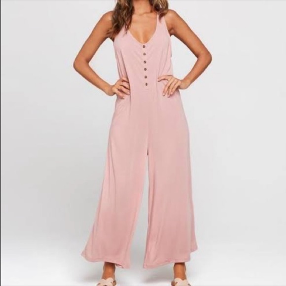 l*space Pants - L*Space Jumpsuit Wide Leg Tank Top Romper Pink Button Front Cropped Leg Sz Small